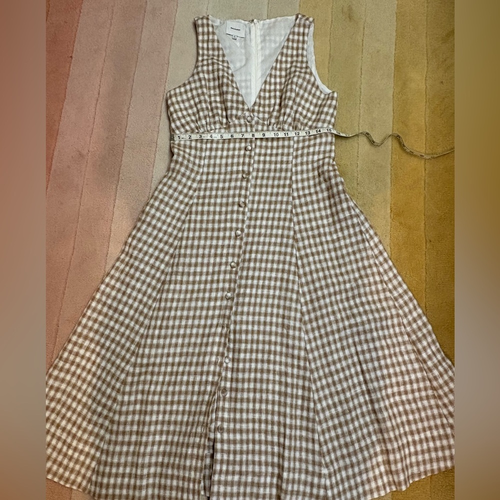 Reformation Sebastian linen Gingham Midi Dress in Cream and Tan Sz 8 - Picture 6 of 11